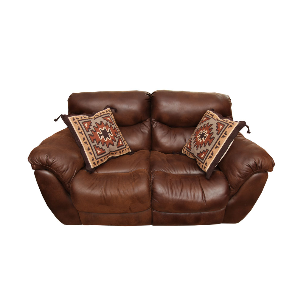 Faux Brown Leather Overstuffed Loveseat EBTH